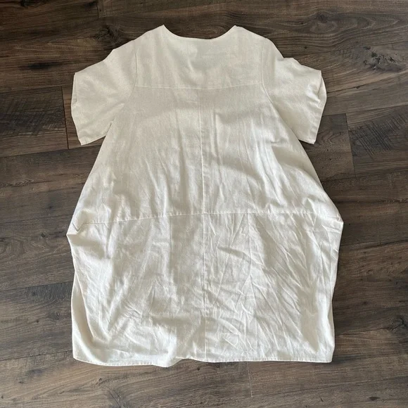 Ivory Cream Linen Pocket Short Sleeve Roll Up Button Dress Casual Comfy One Size - Picture 10 of 10